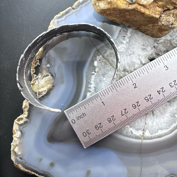 Sterling Silver Southwestern Style Wide Feather Decorated Bracelet For Women - Picture 8 of 10